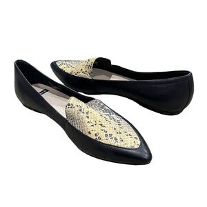 Vagabond Black Leather Snake Skin Print Pointed Toe Loafers Size 40 Women's